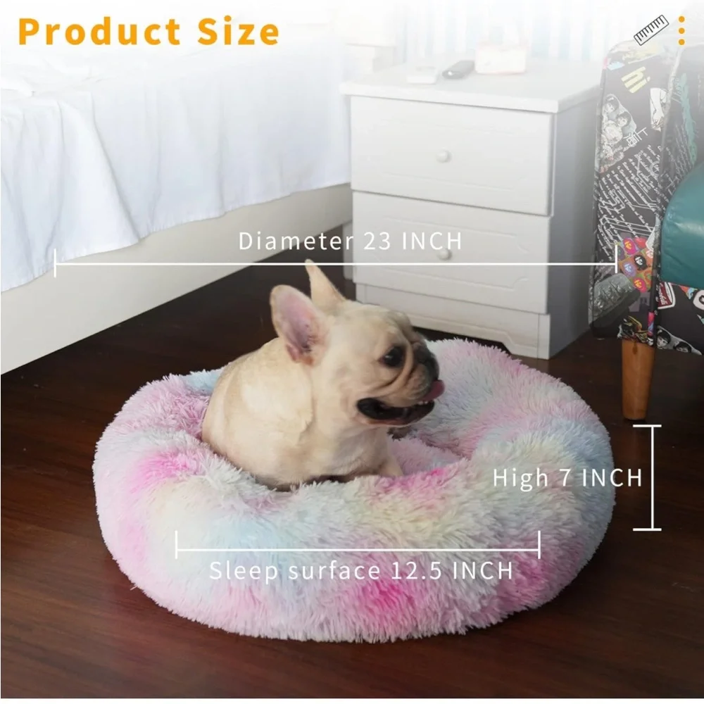 Fur Round Container calming bed Deluxe Super Plush Pet Bed